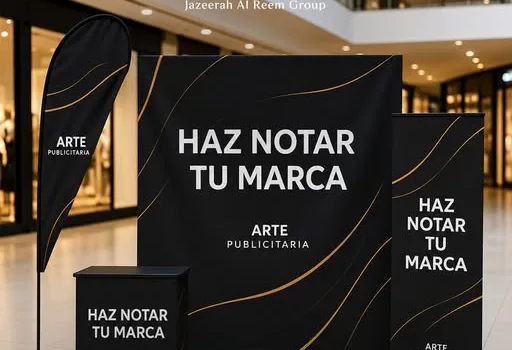 Pop-up display wall, flag banner and counter at a mall